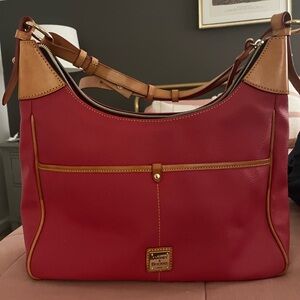 Dooney & Bourke Red and Tan Shoulder Bag with Pebbled Leather